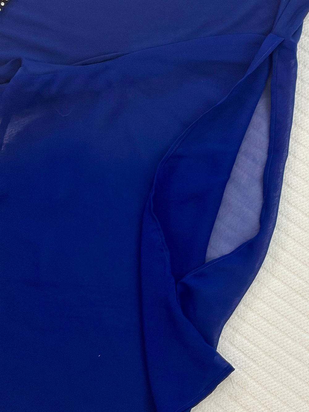 Women’s PLUS Carmen Royal Blue Embellished V-Neck Ruched Sheer Sleeve Blouse- 1X - Picture 9 of 13